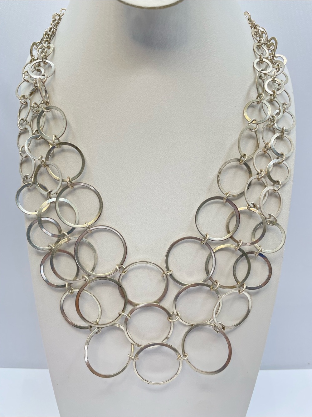 Laila Rowe Silver Tone Layered Chain Link Bib Statement Necklace Boho Bold